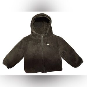 Nike Black Sherpa Zip Hoodie with White Swoosh